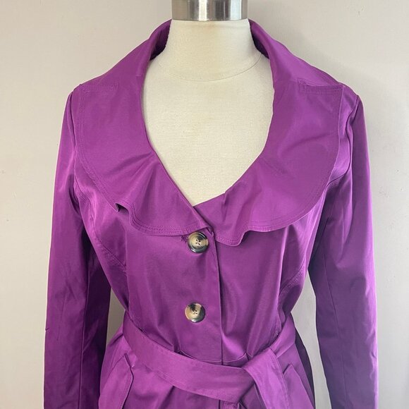 SANDRO STUDIO Purple Ruffle Trim All-Weather Lightweight Jacket Tie Belt, Large - Picture 3 of 11